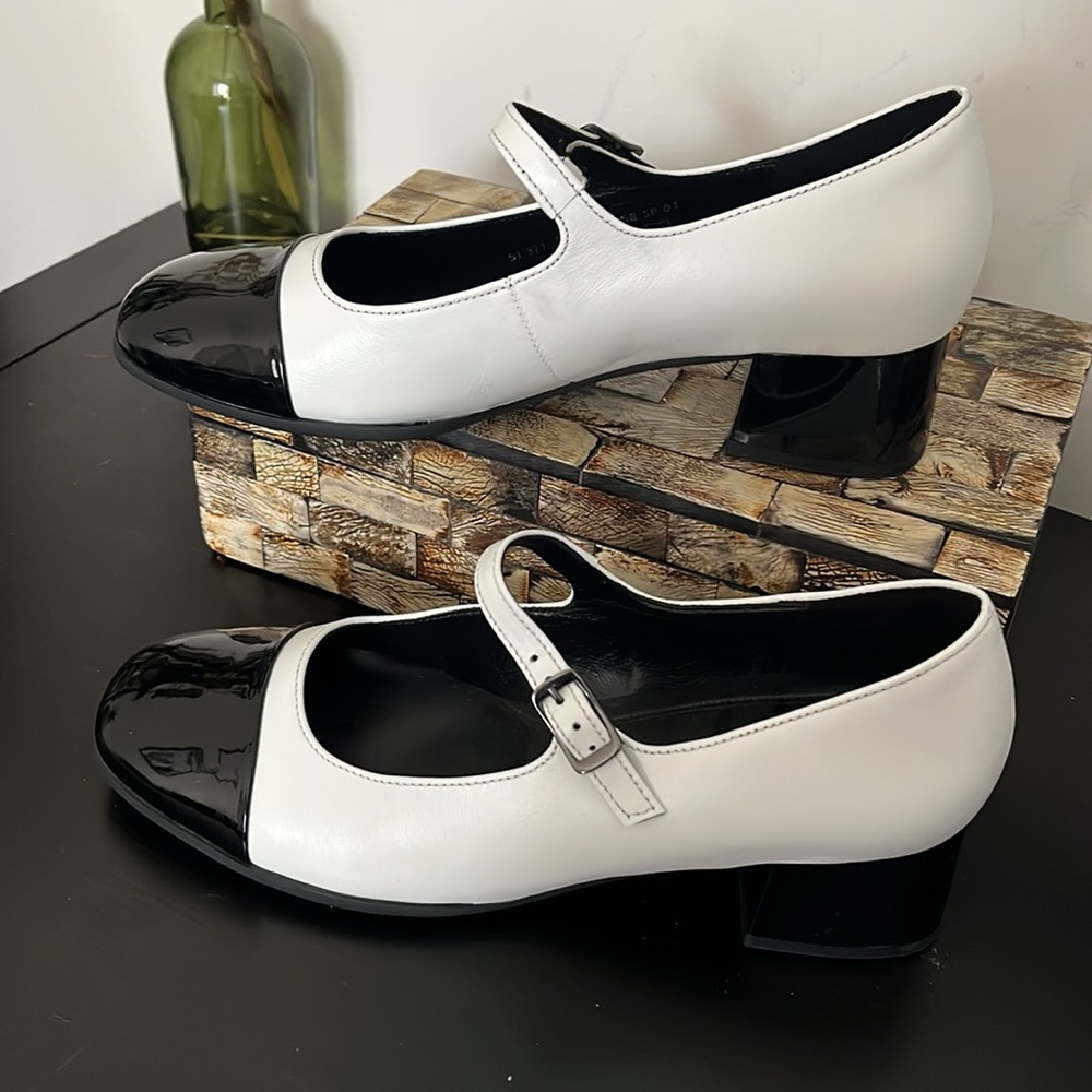 NWT GABOR US6 Mary Jane Block Heel Shoes Black White Leather Buckle - US 6 - Picture 10 of 16